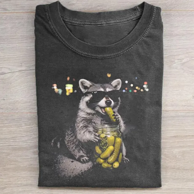 Raccoon Eating Pickles T-shirt-NaturexCraft