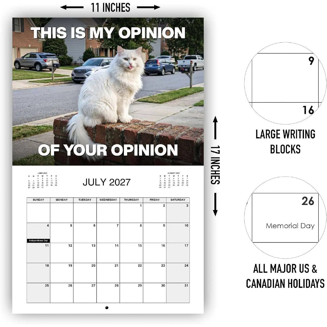 PISSED-OFF CATS 2027 Wall Calendar - Funny Gift for Cat Lovers-HandPrint