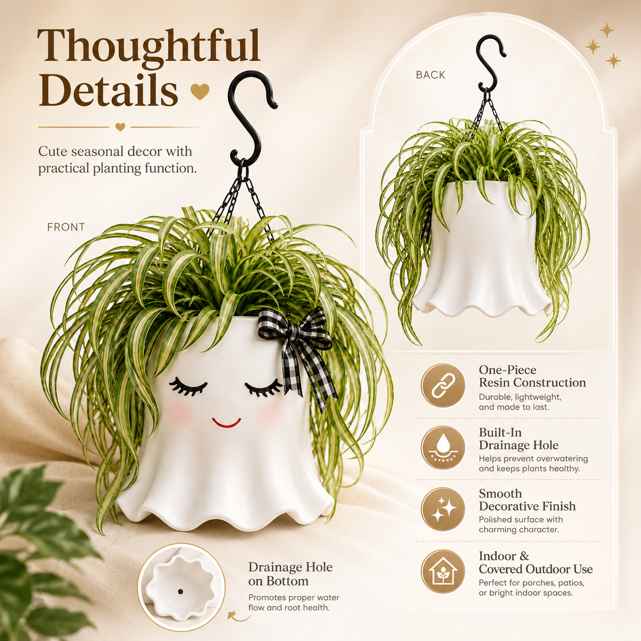 Cute Ghost Hanging Planter-HandPrint