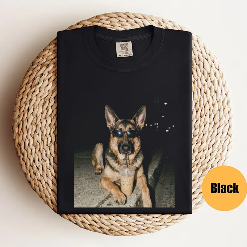 German Shepherd Drinking Iced Coffee T-shirt-NaturexCraft
