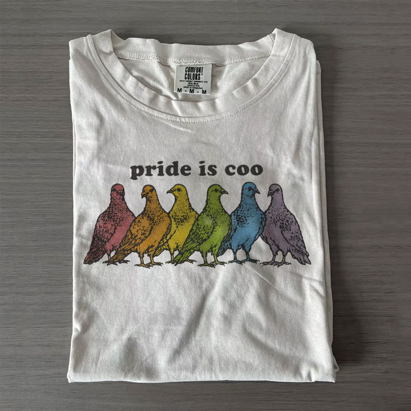 Retro Rainbow Pigeon Pride Is Coo Graphic T-shirt-NaturexCraft