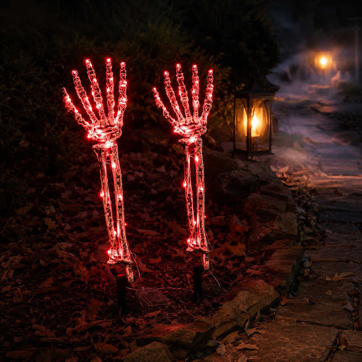 Halloween Skeleton Hands & Skull LED Yard Stakes-HandPrint