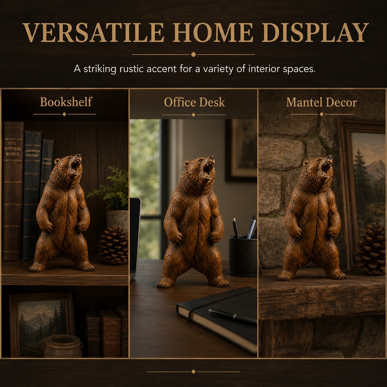 🐻 Powerful Roaring Bear Wood Sculpture-HandPrint
