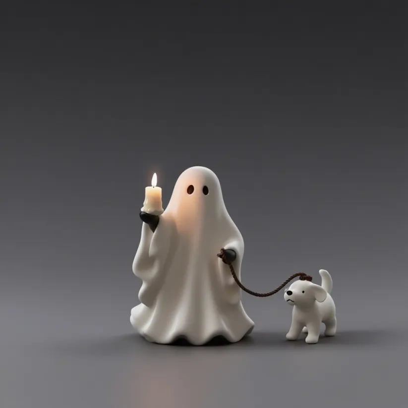 Ghost & Pup Candle Holder | Whimsical Halloween Figurine-HandPrint
