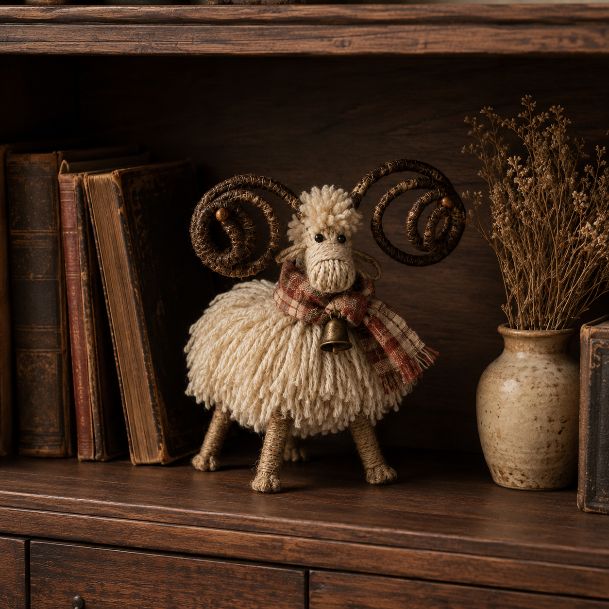 Vintage Primitive Farmhouse Ram Figurine-HandPrint