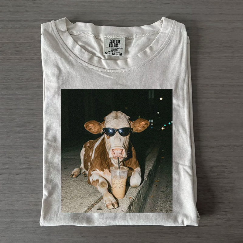 Cow Drinking Iced Coffee T-shirt-NaturexCraft