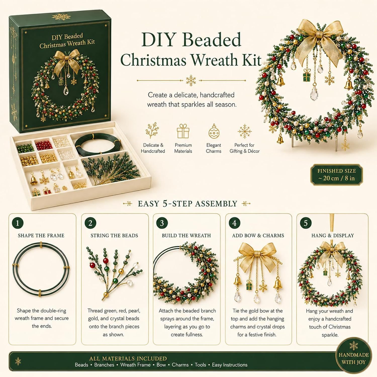 🎄DIY Beaded Christmas Wreath Kit – Handmade Holiday Wreath-HandPrint