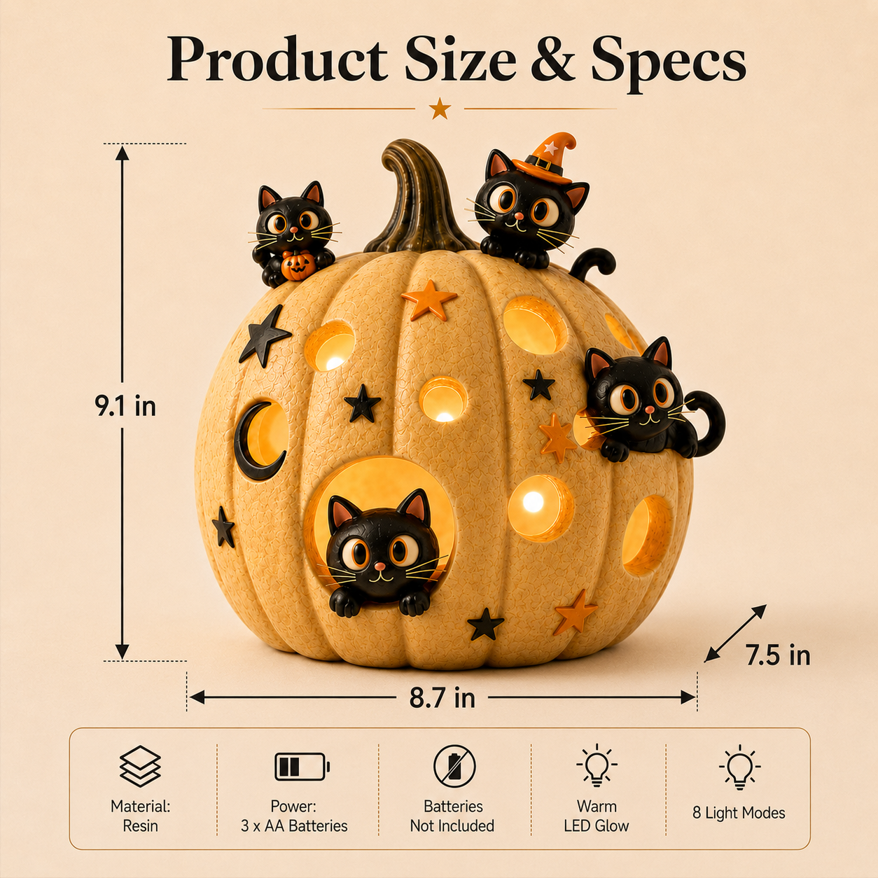 Lighted Black Cat Pumpkin Halloween Decor-HandPrint