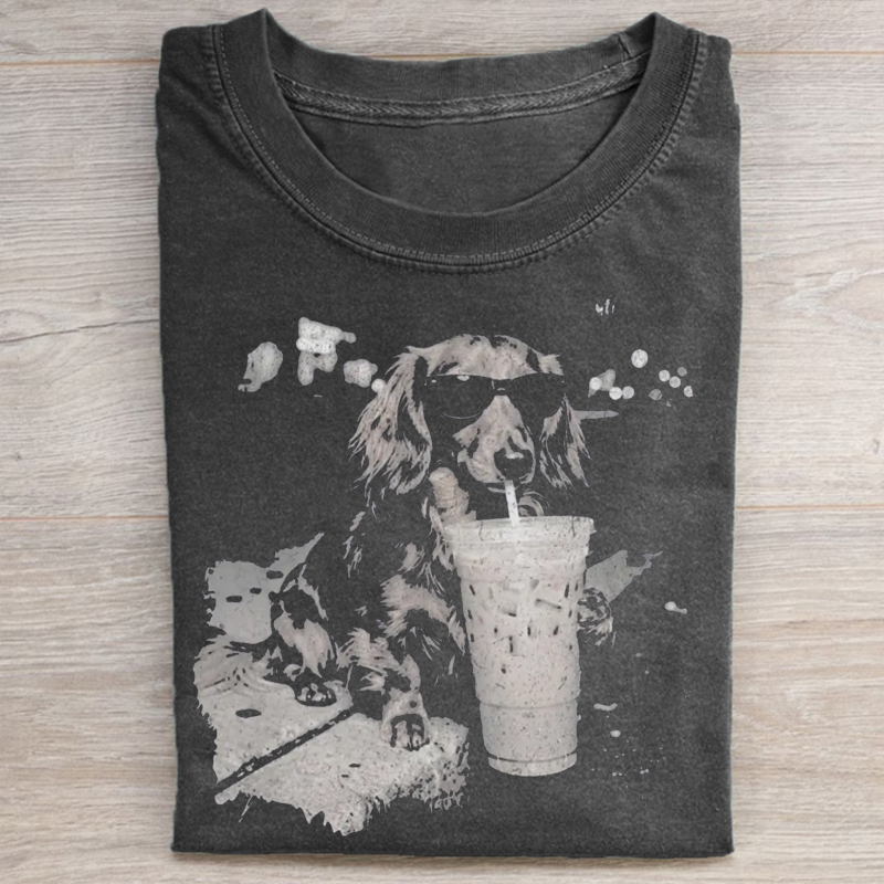 Funny Dachshund Drinking Iced Coffee T-shirt-NaturexCraft
