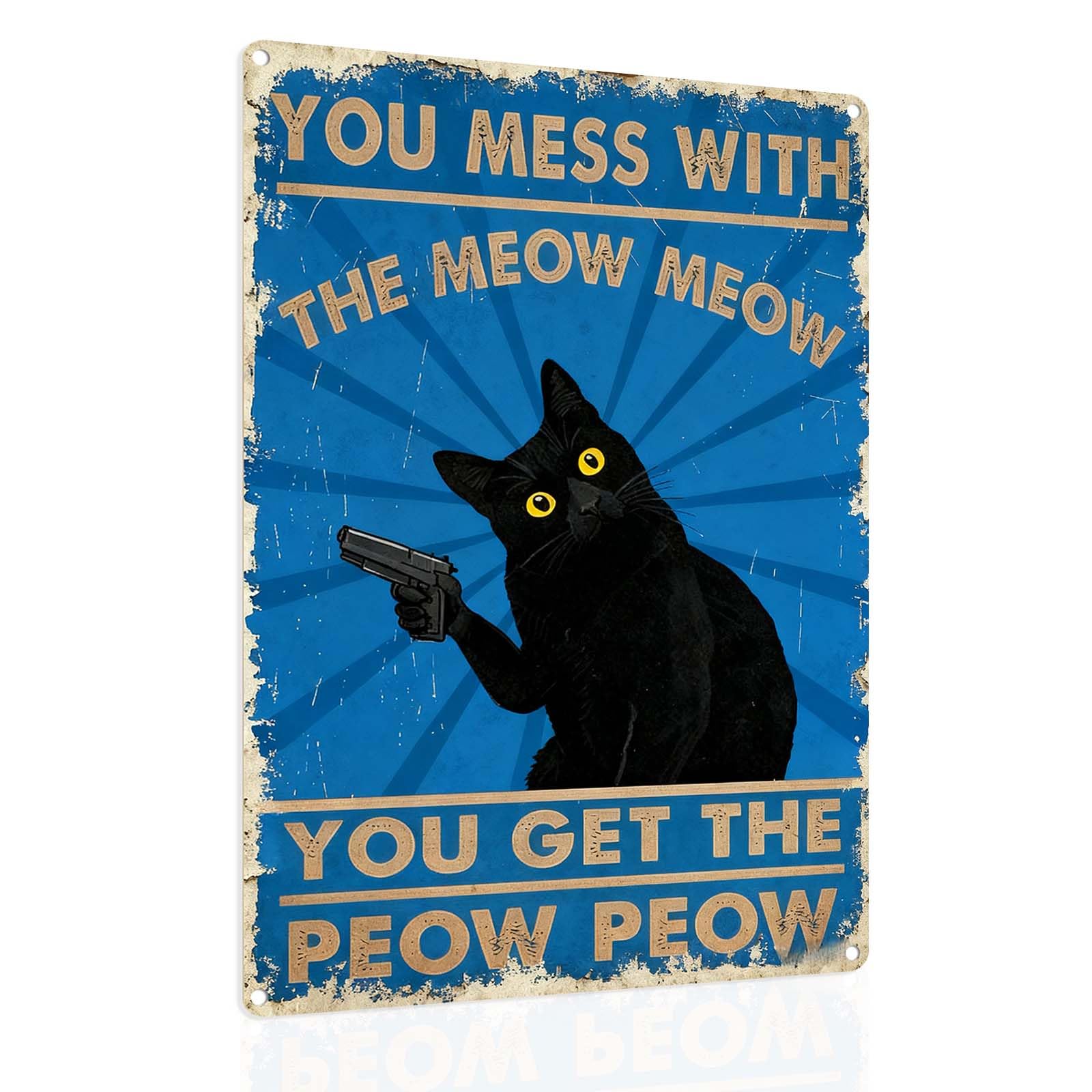 The "Meow Meow Peow Peow" Vintage Black Cat Metal Sign-HandPrint