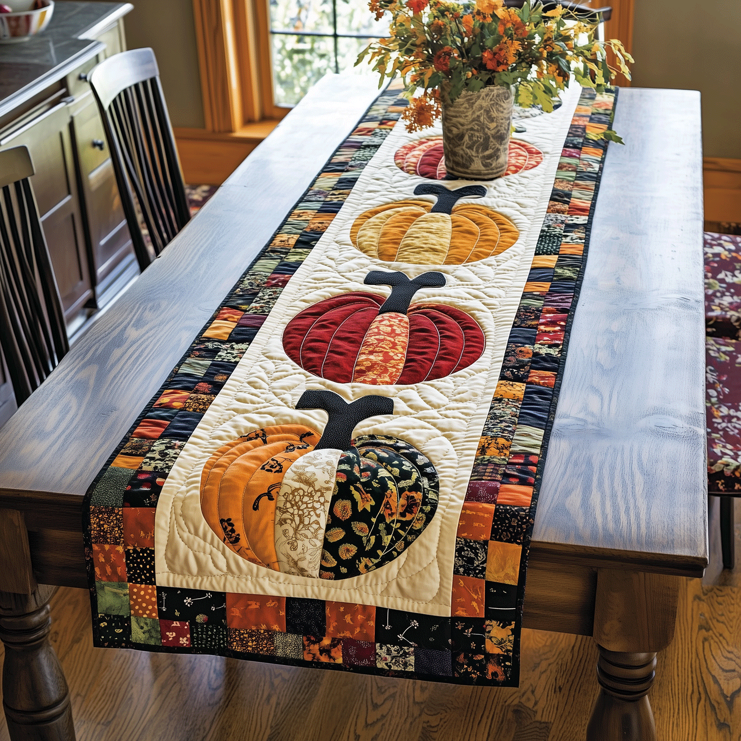 Pumpkin Quilted Table Runner NCU0VT37-HandPrint
