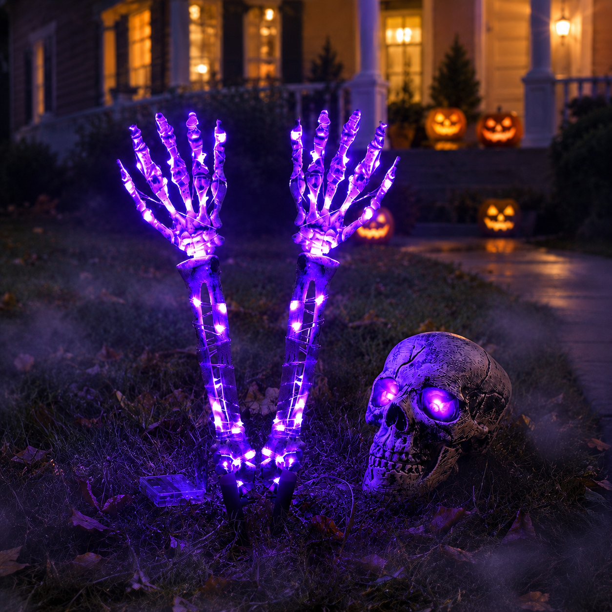 Halloween Skeleton Hands & Skull LED Yard Stakes-HandPrint