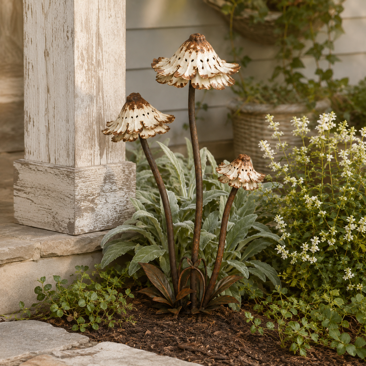 Vintage Distressed Metal Flower Garden Stake-HandPrint