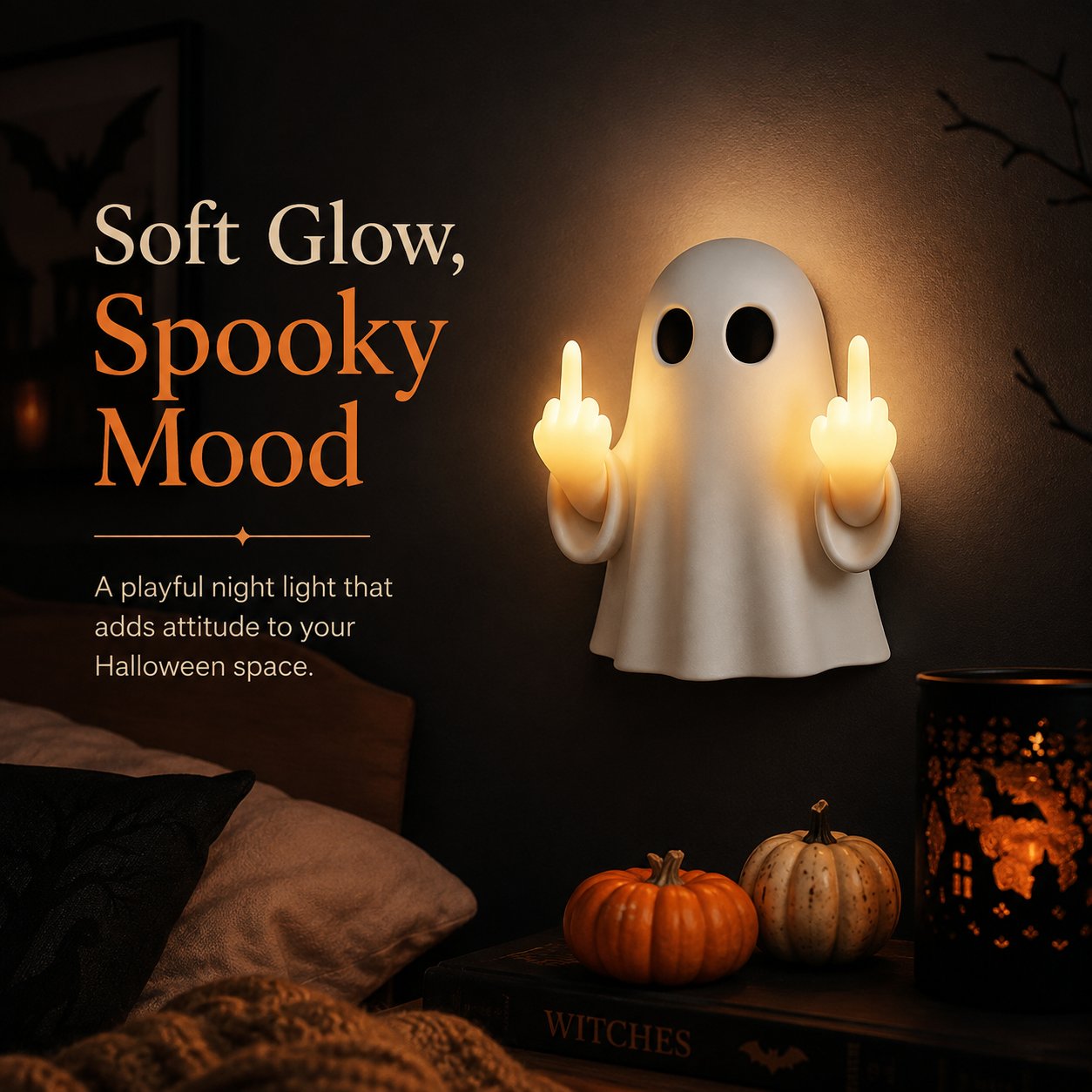 👻 MEGA-HALLOWEEN-VERKAUF 50 % RABATT – Lustiges Mittelfinger-Geister-Nachtlicht 🖕-HandPrint