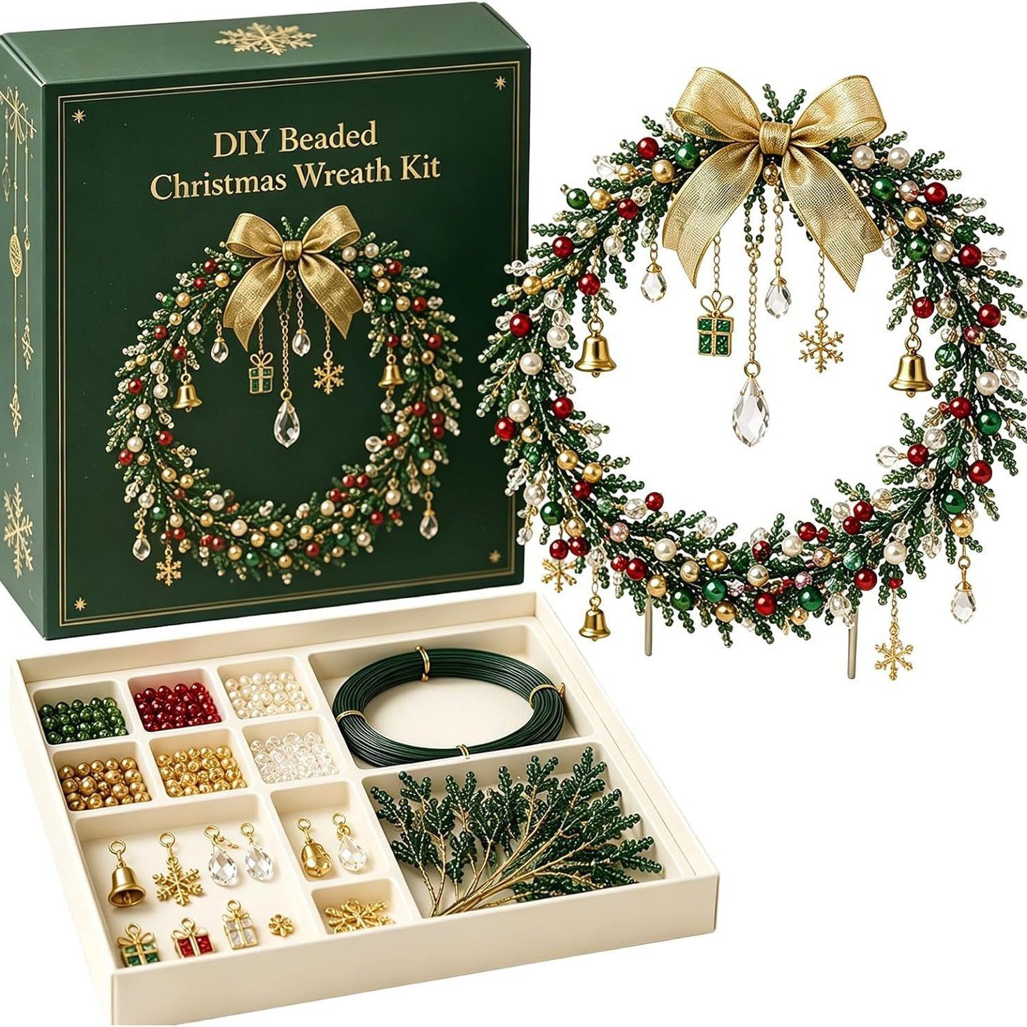 🎄DIY Beaded Christmas Wreath Kit – Handmade Holiday Wreath-HandPrint