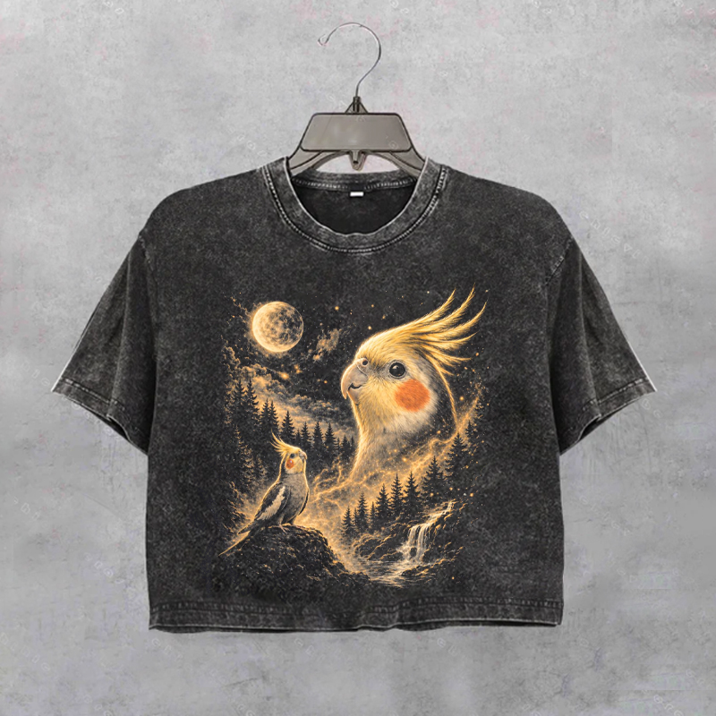 Cockatiel Howling to The Moon Cropped T-shirt-NaturexCraft