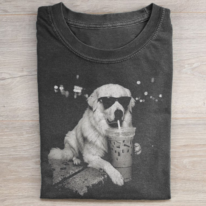 Funny Great Pyrenees Drinking Iced Coffee T-shirt-NaturexCraft