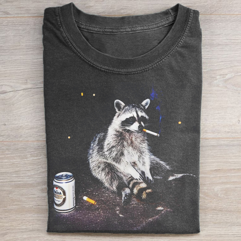 Retro Raccoon Smoking T-shirt-NaturexCraft