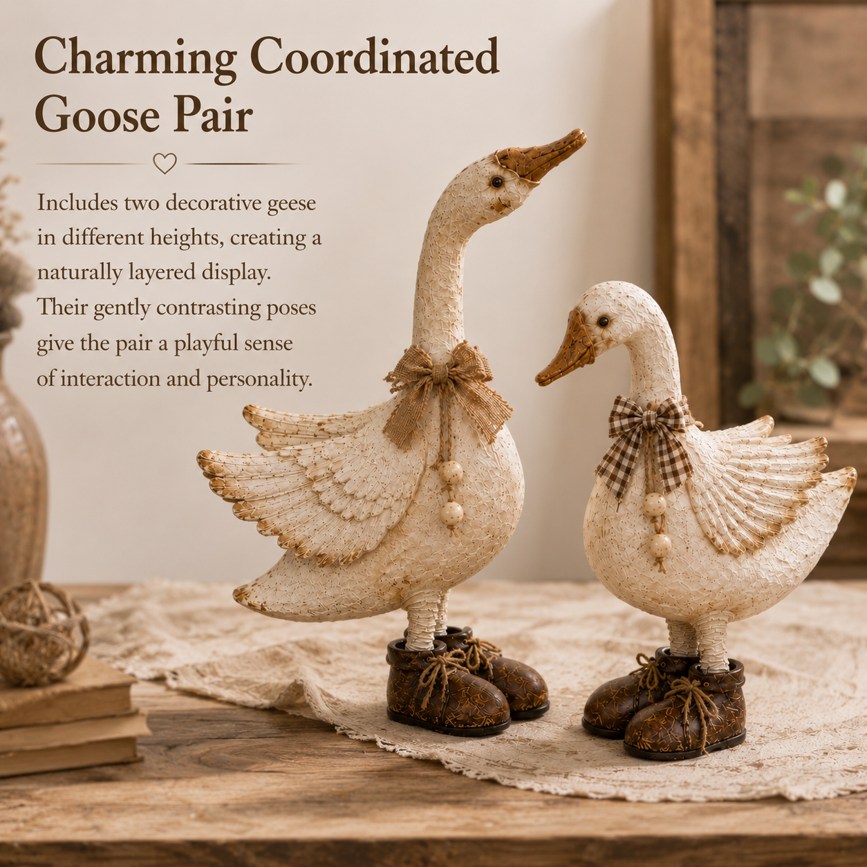 Rustic Farmhouse Goose Figurines Set of 2-HandPrint