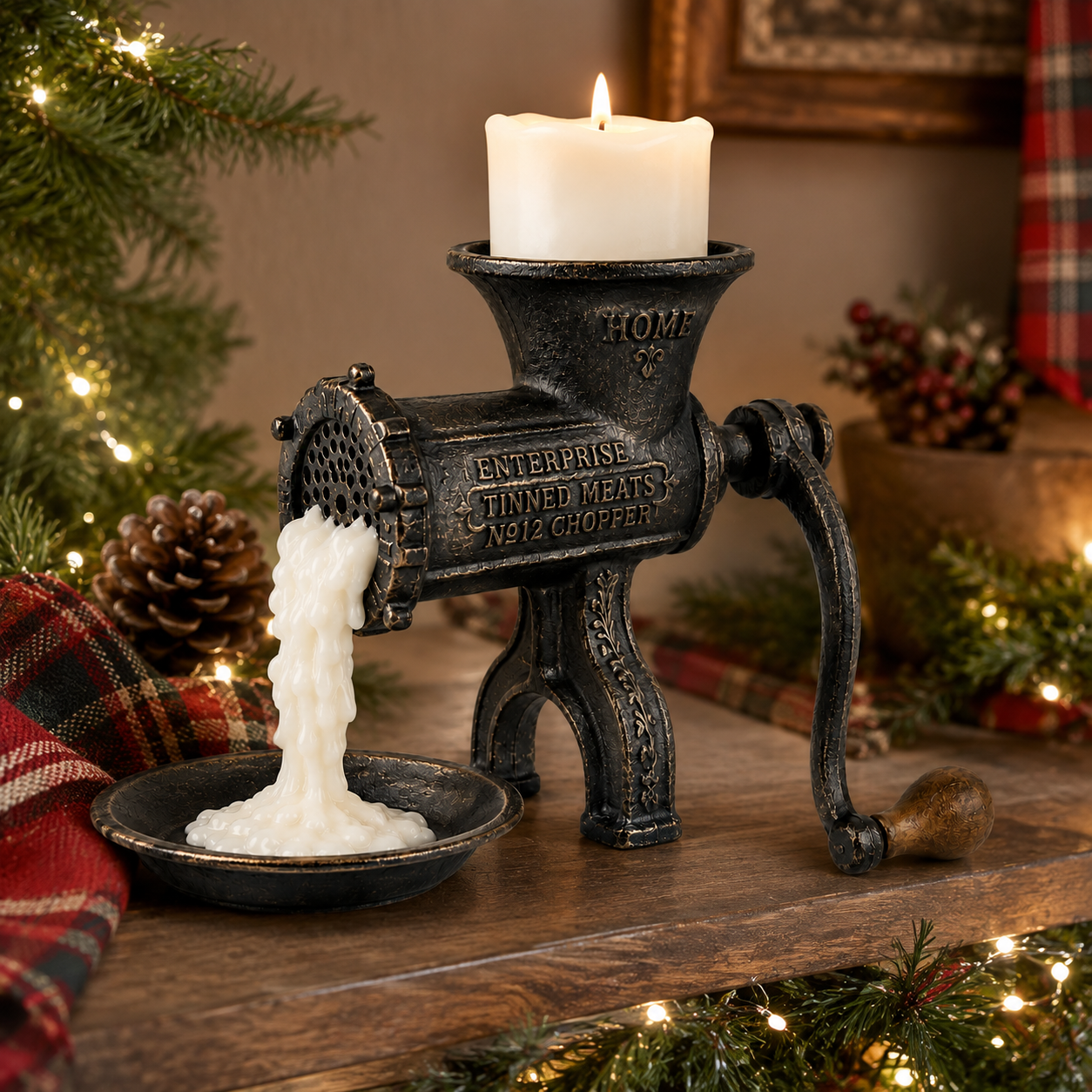 Vintage Meat Grinder Candle Holder-HandPrint