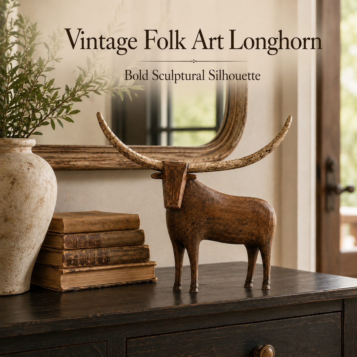 Vintage Longhorn Bull Sculpture-HandPrint