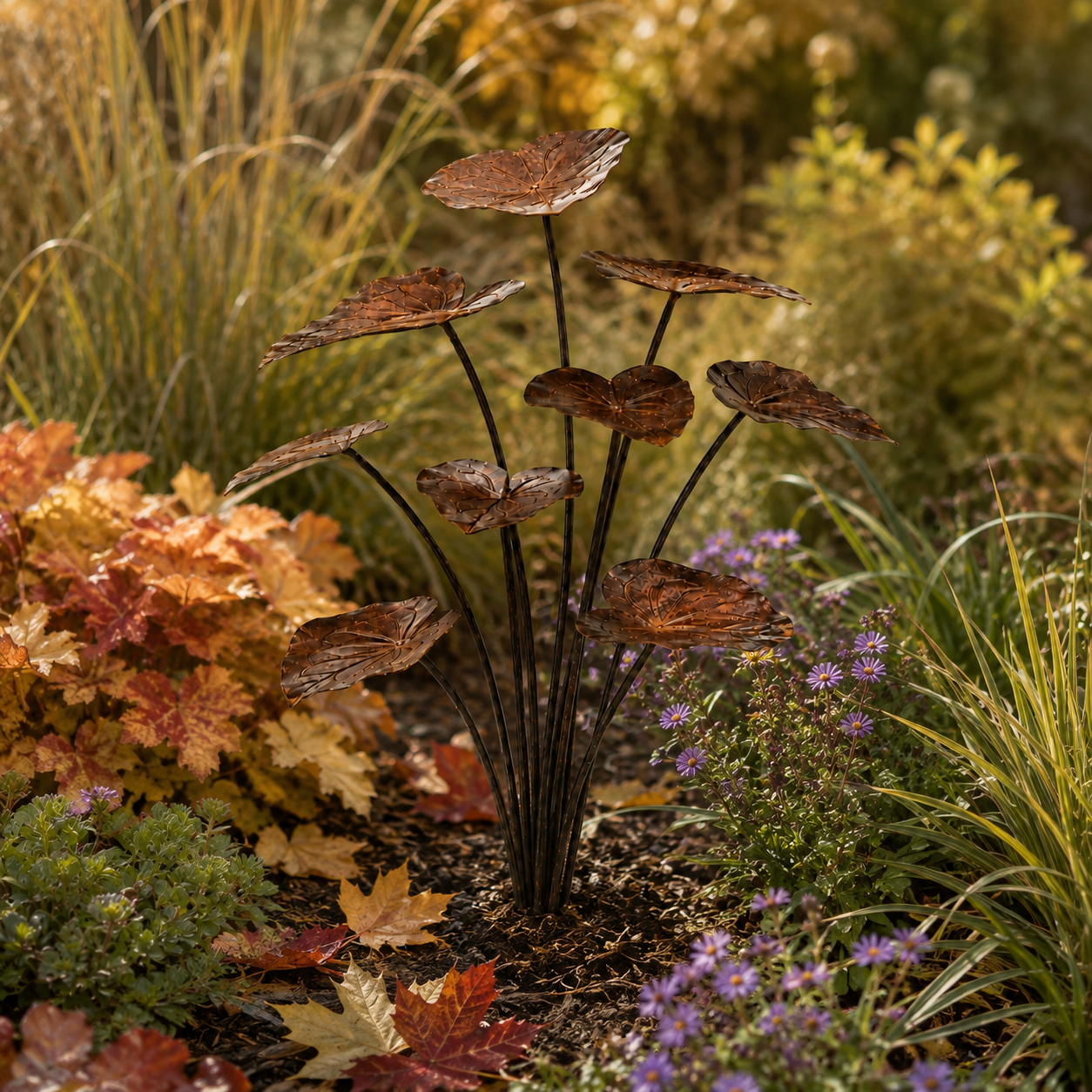Rustic Metal Lotus Leaf Garden Stake-HandPrint
