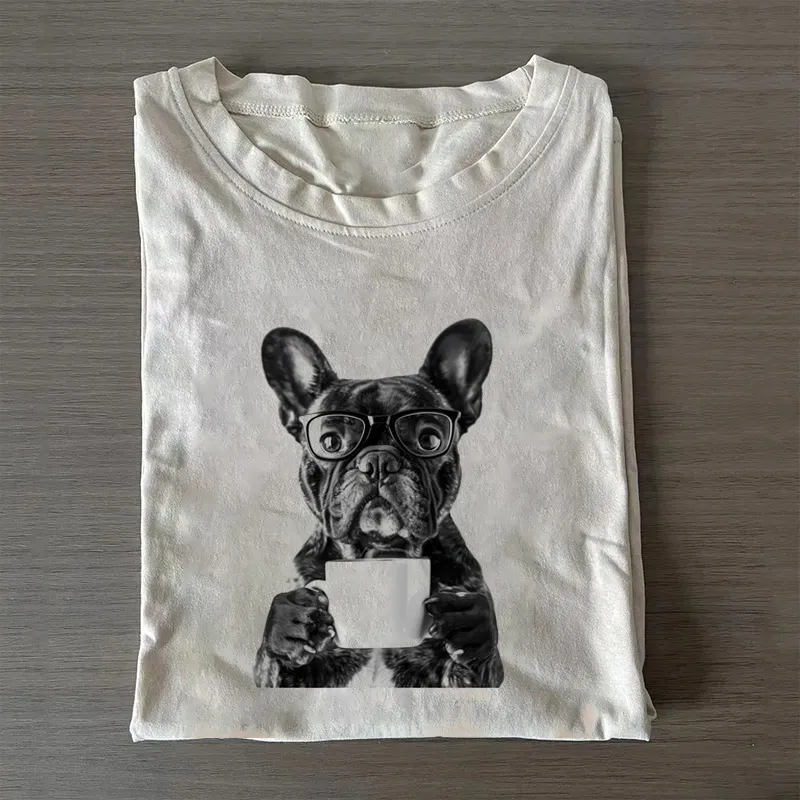 French Bulldog Drinking Coffee T-shirt-NaturexCraft
