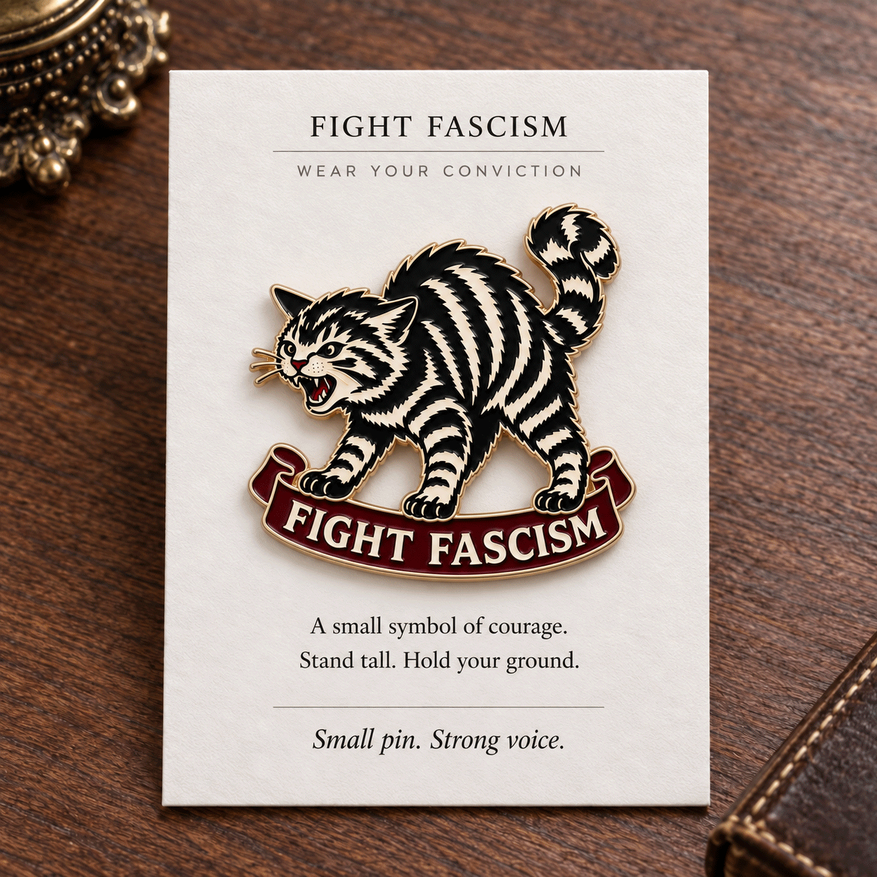 Fight Fascism Cat Pin-HandPrint