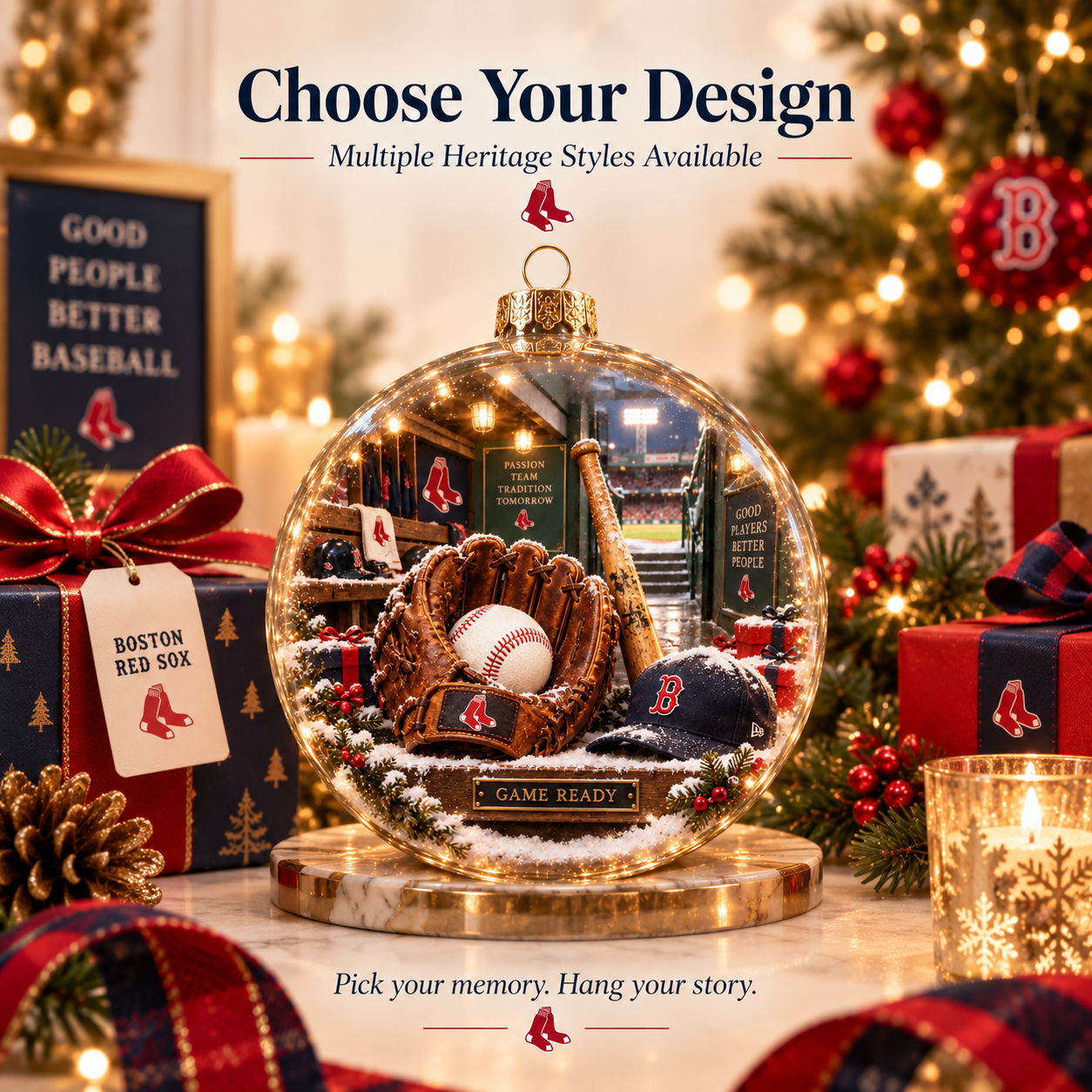 🎄 Go Sox — Light-Up Baseball Diorama Ornament-HandPrint