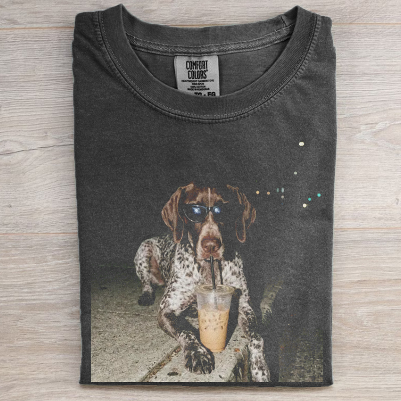 German Shorthaired Pointer Drinking Iced Coffee T-shirt-NaturexCraft