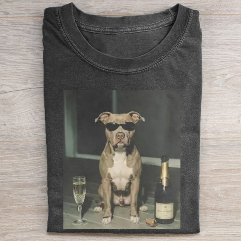 Vintage Pitbull Drinking Champagne T-shirt-NaturexCraft