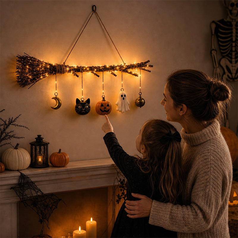 🎃 Halloween Luminous Witch Broom Wall Hanging Decor 🧹-HandPrint