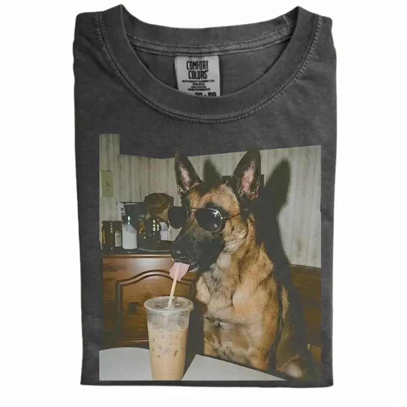 Belgian Malinois Drinking Iced Coffee T-shirt-NaturexCraft