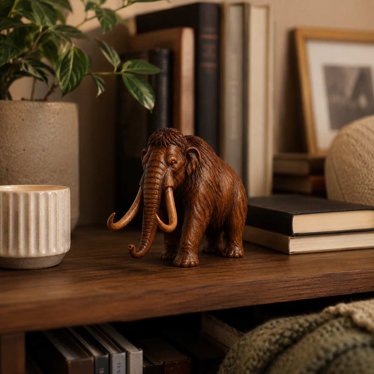 Wooden Woolly Mammoth Figurine – Rustic Carved Animal Decor-HandPrint