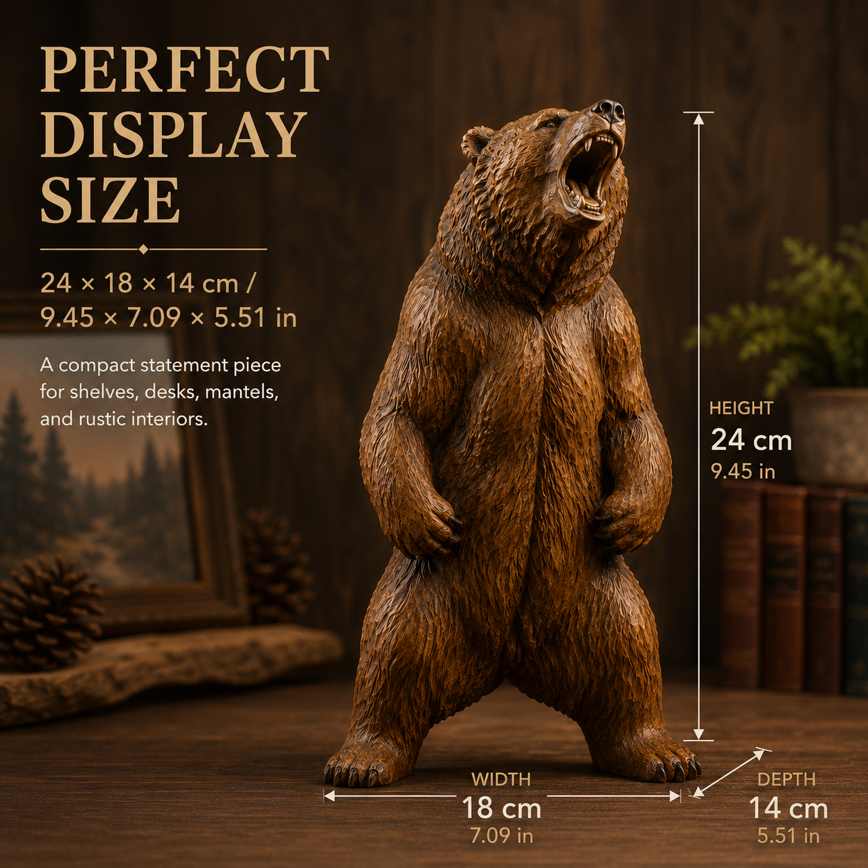 🐻 Powerful Roaring Bear Wood Sculpture-HandPrint