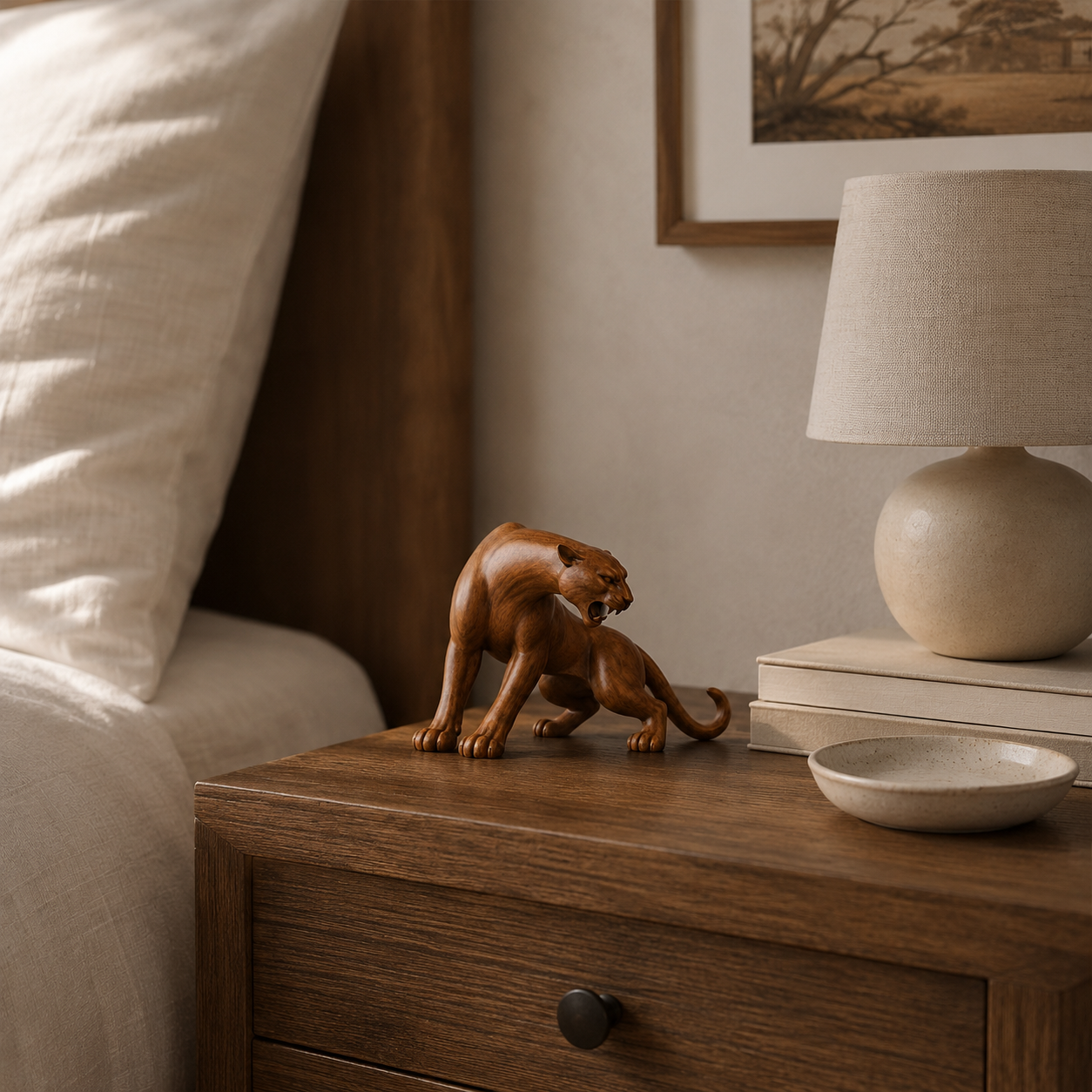 🐆 Wooden Panther Sculpture-HandPrint