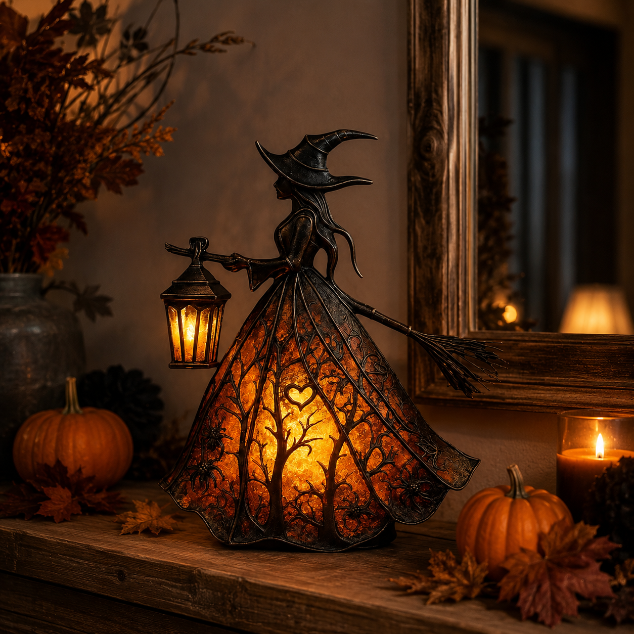 Vintage Lighted Witch Lantern Table Lamp-HandPrint