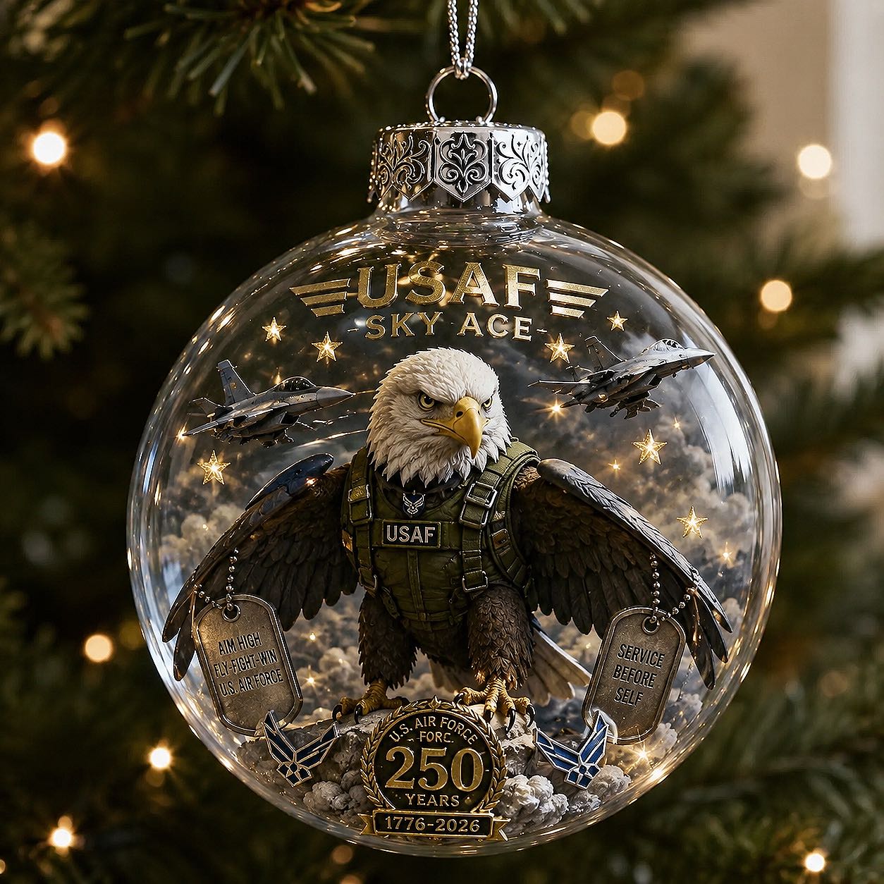 🎄 LAST DAY 75% OFF 🇺🇸 America 250th Military Legacy Light-Up Christmas Ball-HandPrint