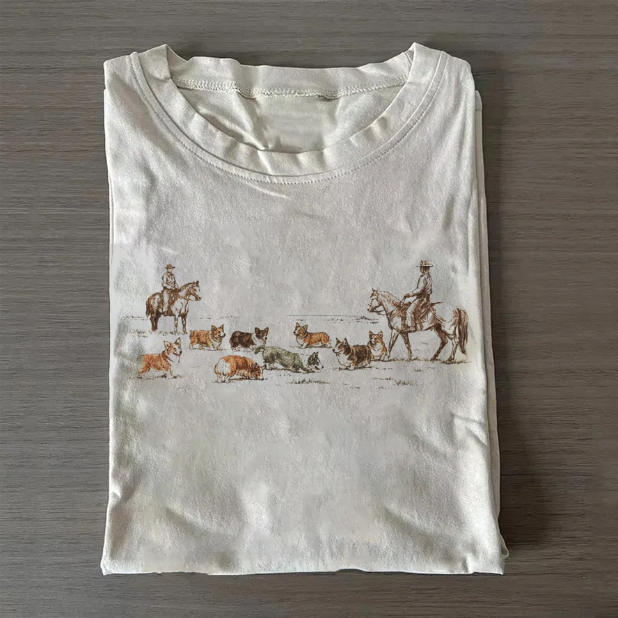 Western Corgi Roundup T-shirt-NaturexCraft