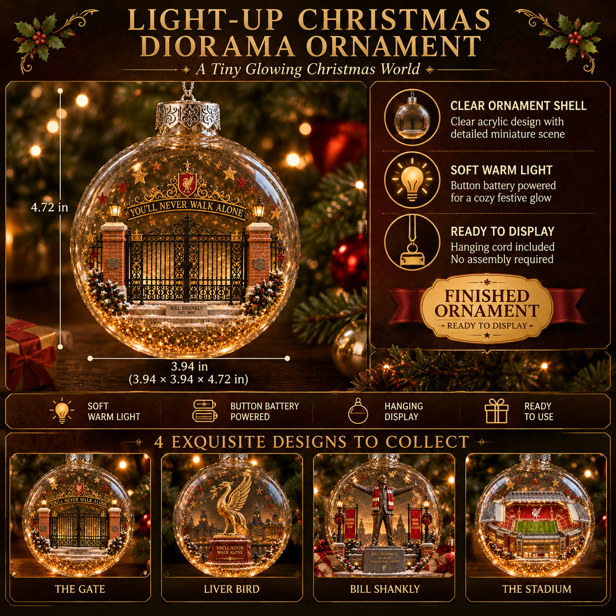 🎄 Light-Up Football Heritage Diorama Ornament-HandPrint