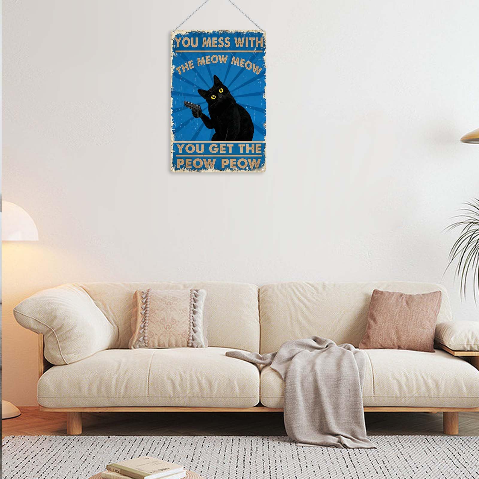The "Meow Meow Peow Peow" Vintage Black Cat Metal Sign-HandPrint