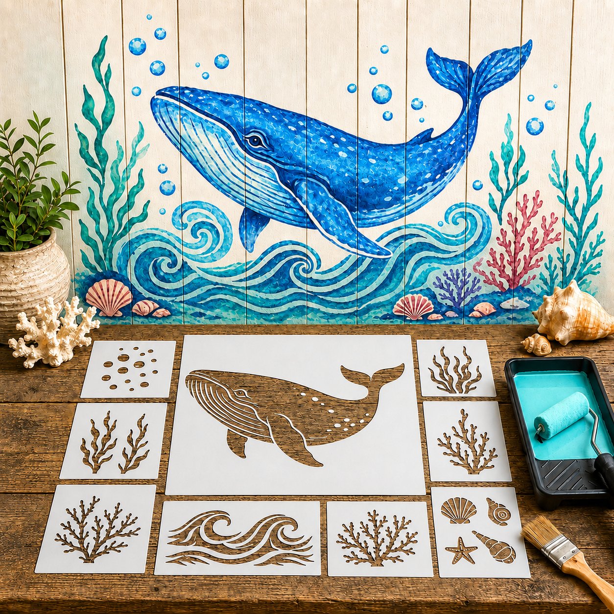 🔥 LAST DAY 49% OFF – 🐙Reusable Ocean Octopus Mural Stencil Set | Bring Plain Walls & Fences to Life with a Bold Underwater Scene 🌊🎨✨-HandPrint