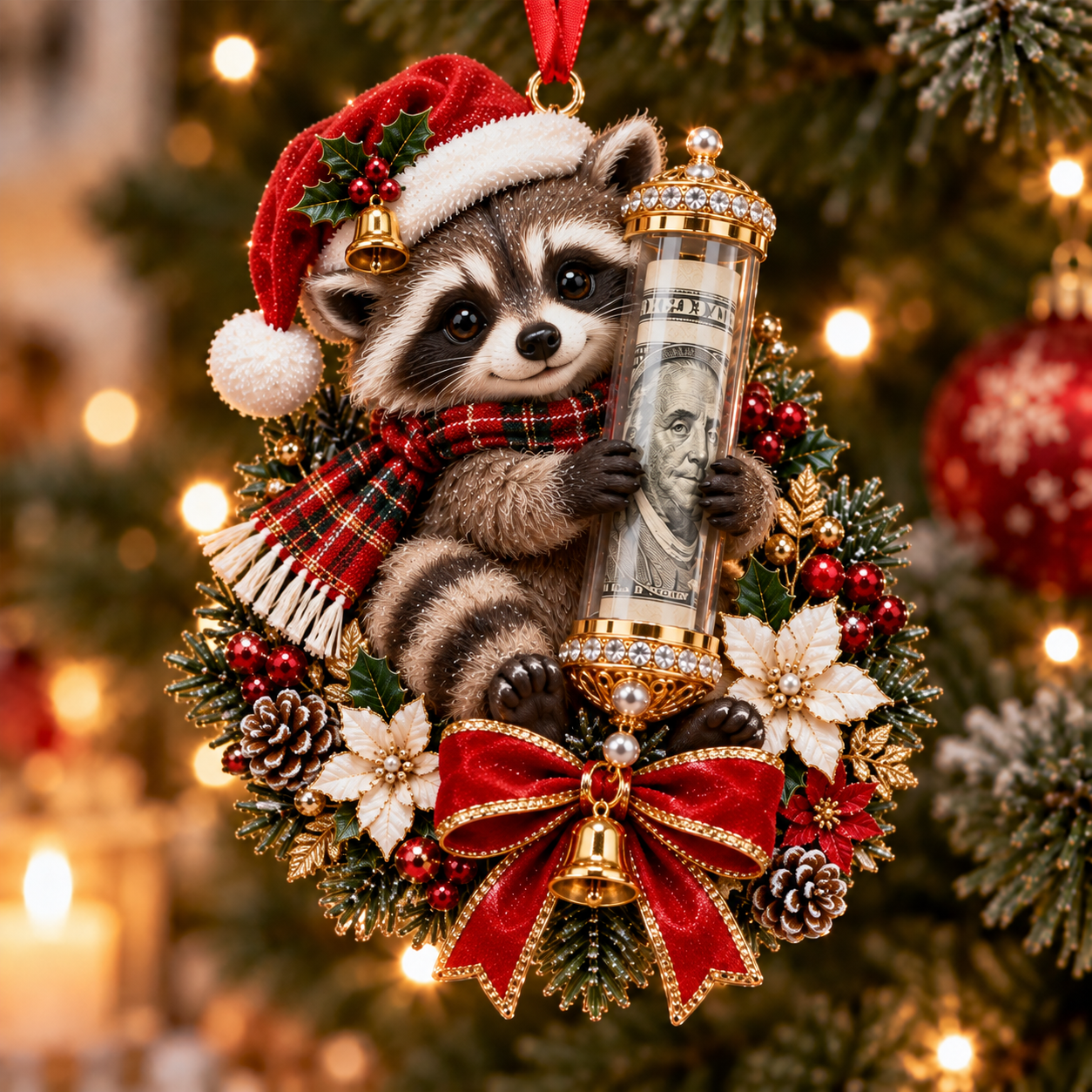🎁Christmas Cute Animal Cash Gift Ornament – Holiday Tree Decoration🎄💵-HandPrint