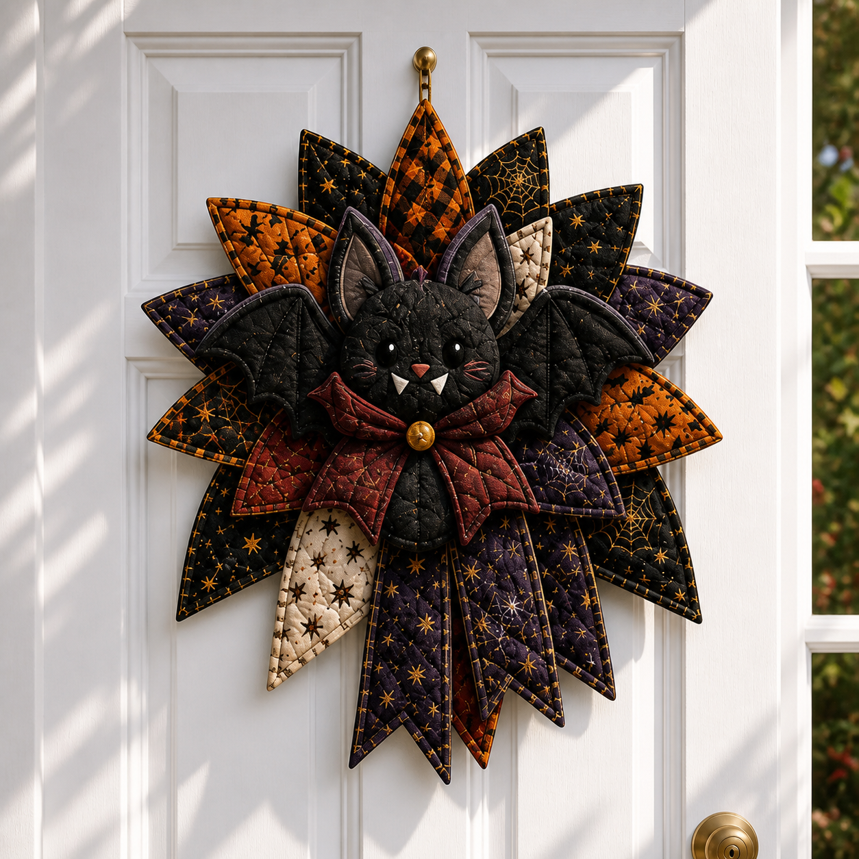 ⏳ Last Day 49% OFF – 🎃 Halloween Quilted Door Wreath | Pumpkin, Ghost, Black Cat, Bat & Witch Gnome Hanging Decoration for Front Door & Fall Home Décor 👻-HandPrint
