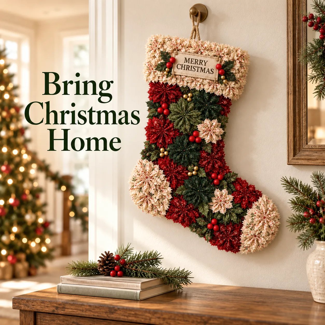 🎄✨Christmas Fabric Flower Door Hanging DIY Kit – Layered Holiday Décor-HandPrint