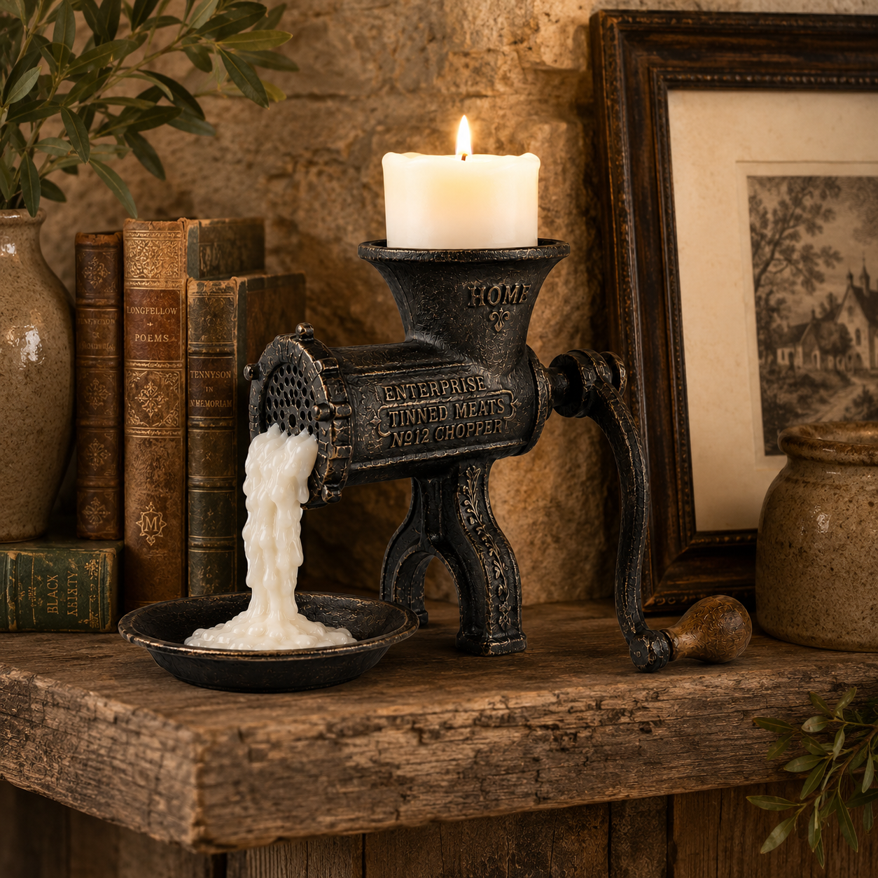 Vintage Meat Grinder Candle Holder-HandPrint