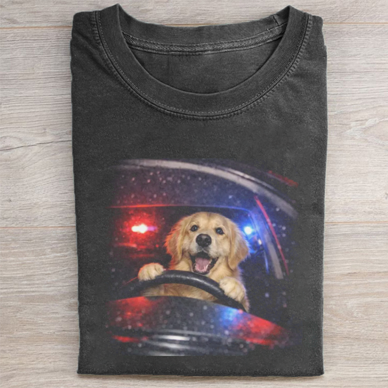 Funny Golden Retriever Driving T-shirt-NaturexCraft