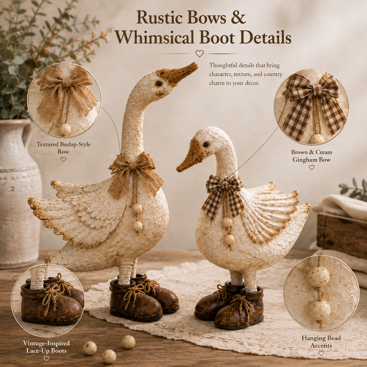 Rustic Farmhouse Goose Figurines Set of 2-HandPrint