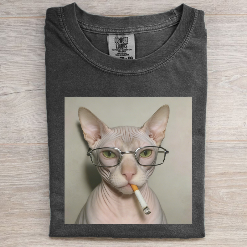 Funny Cat Smoking Cigarette Meme T-shirt-NaturexCraft