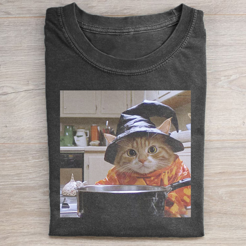 Vintage Witch cat T-shirt-NaturexCraft